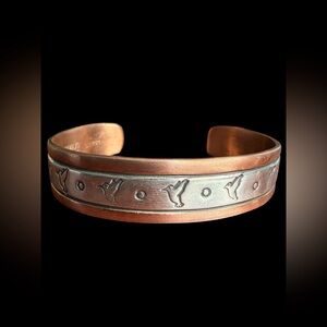 Rocky Little Navajo Sterling Silver Overlay Copper Hummingbird Cuff Bracelet